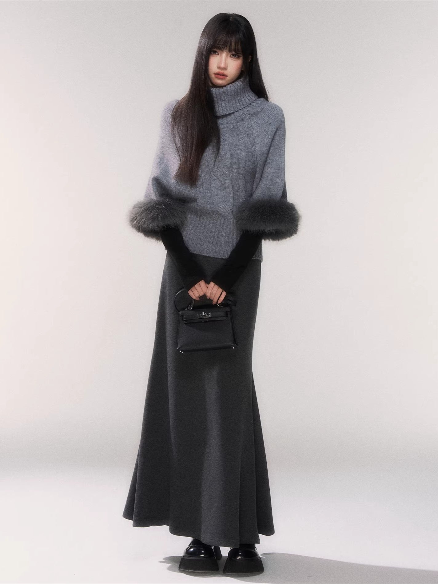 Cable-Knit Turtleneck Cape Sweater