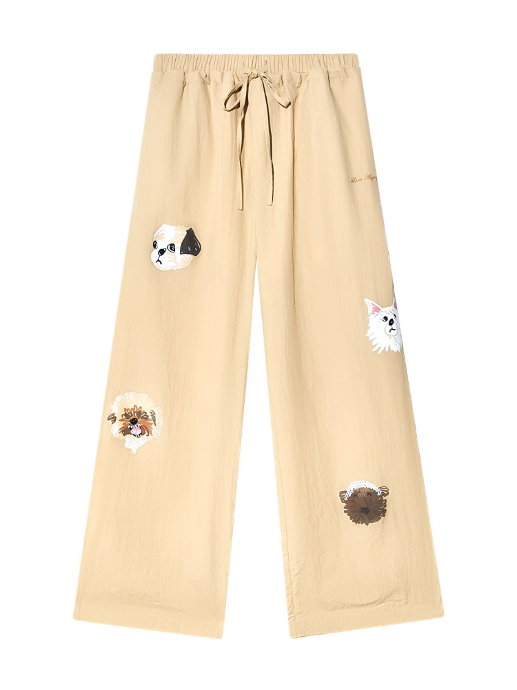 Fun Dog Print High-Waist Pants