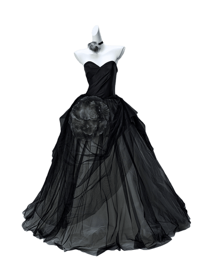 Elegant Deep Grey Couture Gown