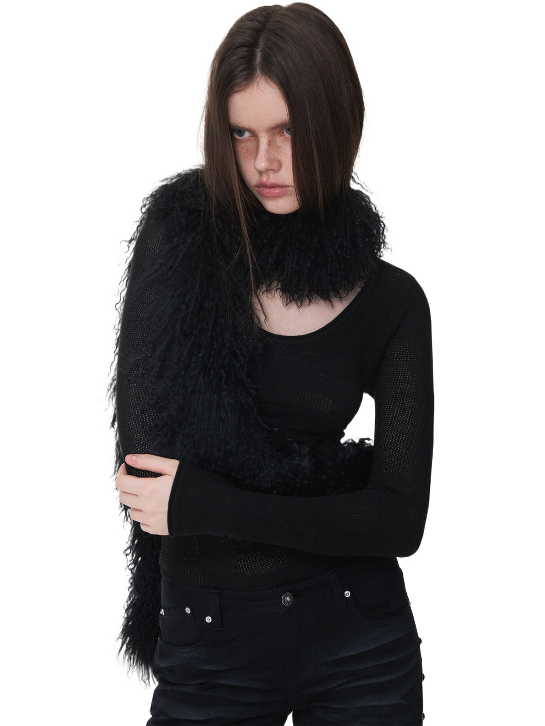 Ombre Shearling Wool Long Scarf