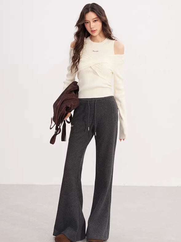 High-Waisted Fleece-Lined Micro-Flare Pants