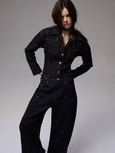 Raw Denim Wide-Shoulder Waist-Cinching Jacket Set - CHINASQUAD
