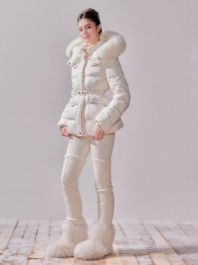Snow Velvet Fox Fur Hooded Down Jacket