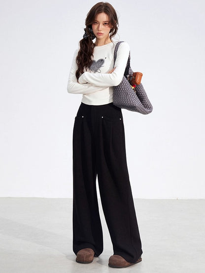 Chenille Fleece-Lined Wide-Leg Pants