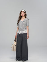 Lace Spliced V-Neck Knitted T-Shirt - CHINASQUAD