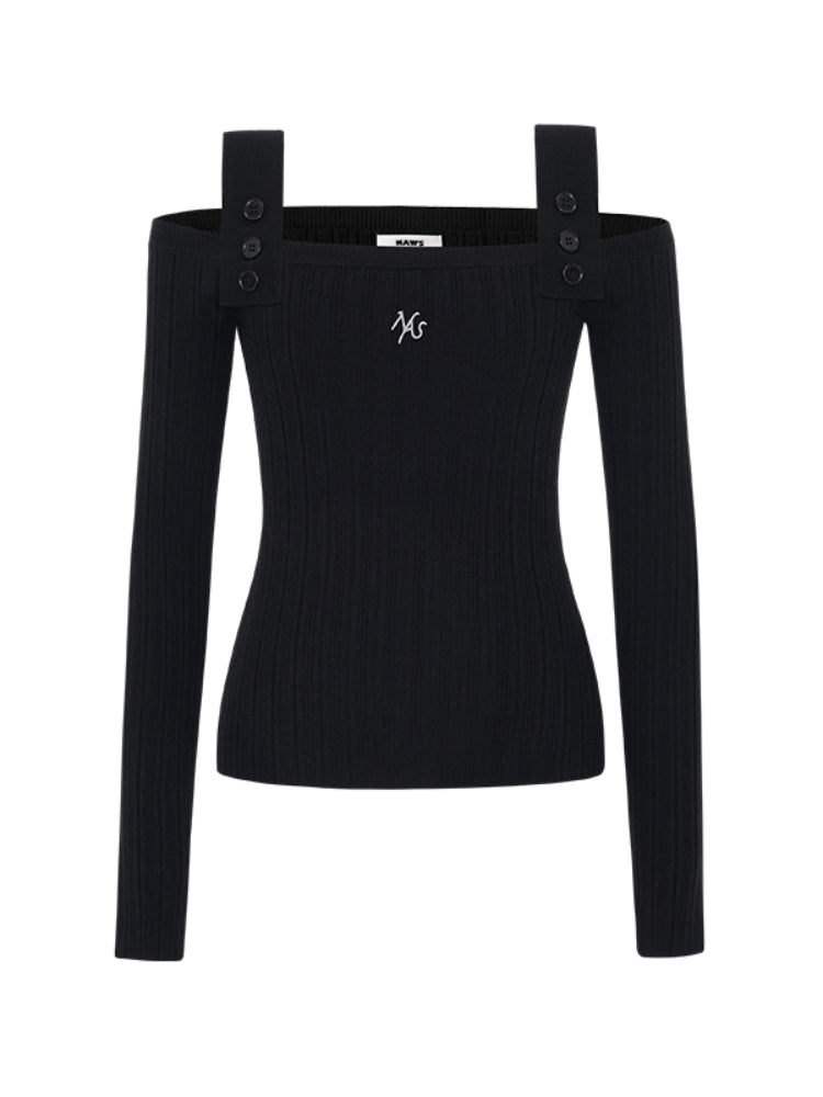 Casual Off-Shoulder Slim-Fit Wool Long-Sleeve Top