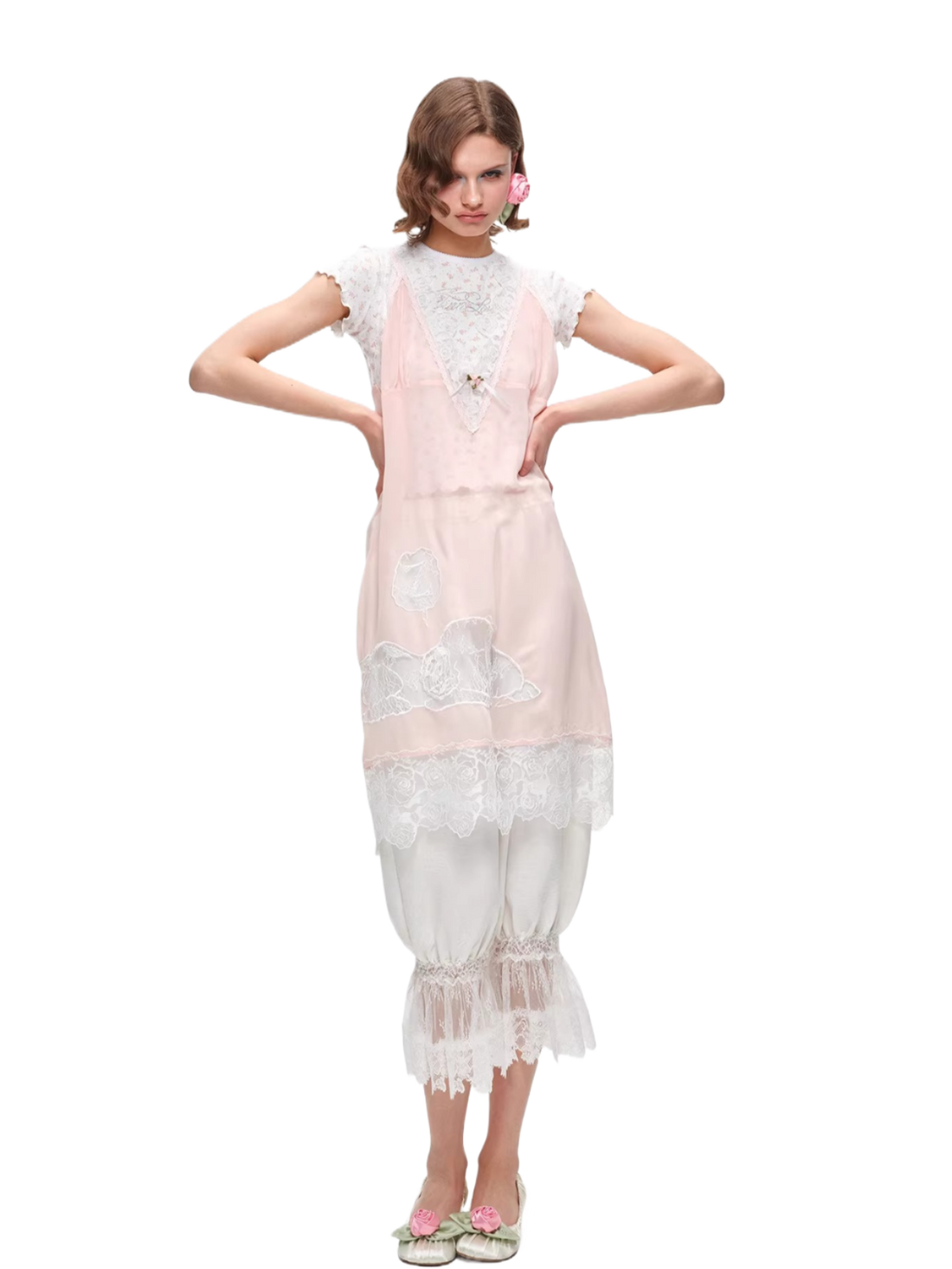 Lace-Trim Relaxed Cropped Balloon Pants