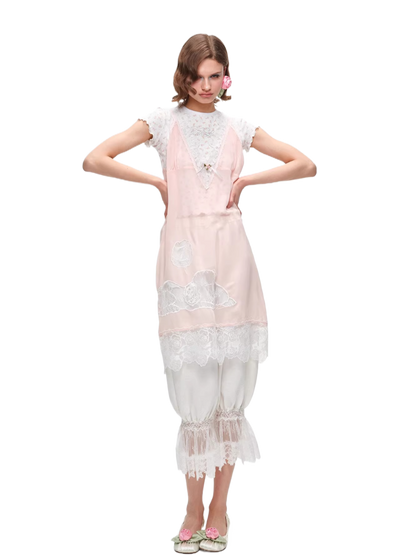 Lace-Trim Relaxed Cropped Balloon Pants