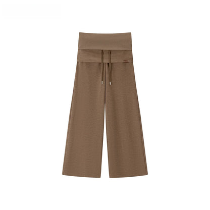 Folded Waist Skirt-Hem Wide-Leg Sweatpants