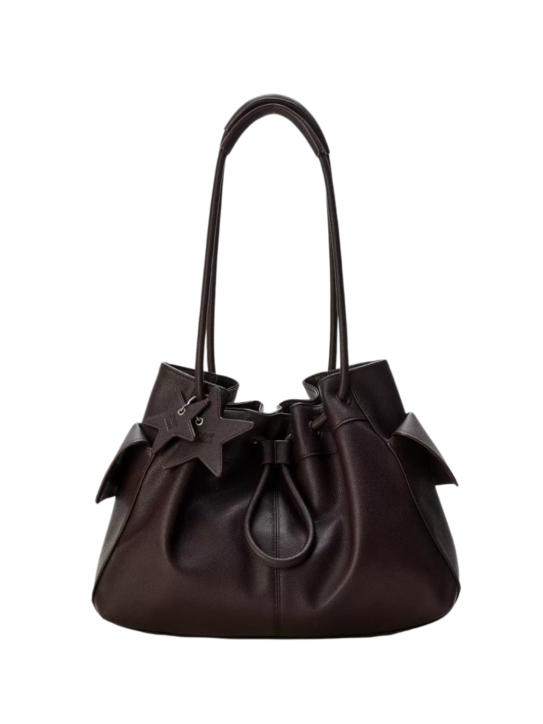 Pebbled Leather Drawstring Cloud Shoulder Bag ECODAY