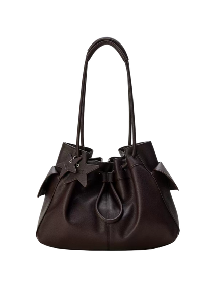 Pebbled Leather Drawstring Cloud Shoulder Bag ECODAY