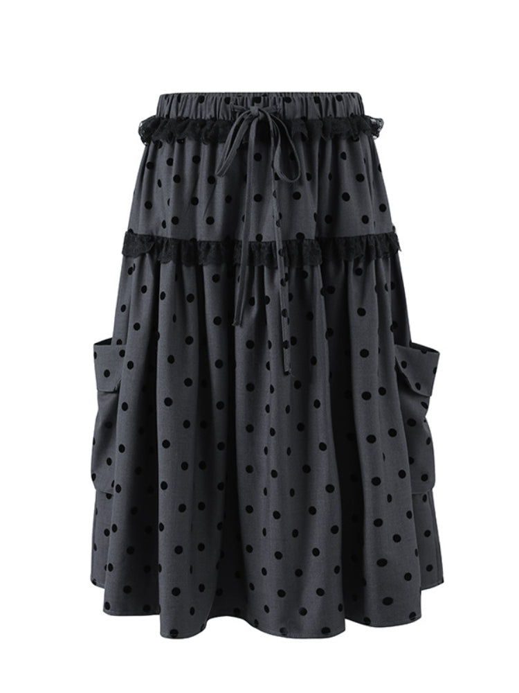Polka Dot Pocket Loose Midi Skirt