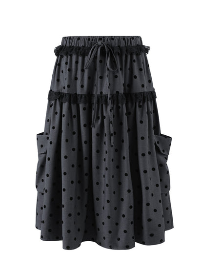 Polka Dot Pocket Loose Midi Skirt