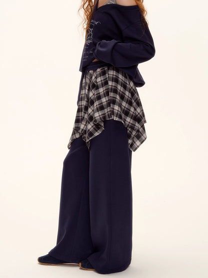 Asymmetric Shoulder Striped Fleece Tracksuit Set