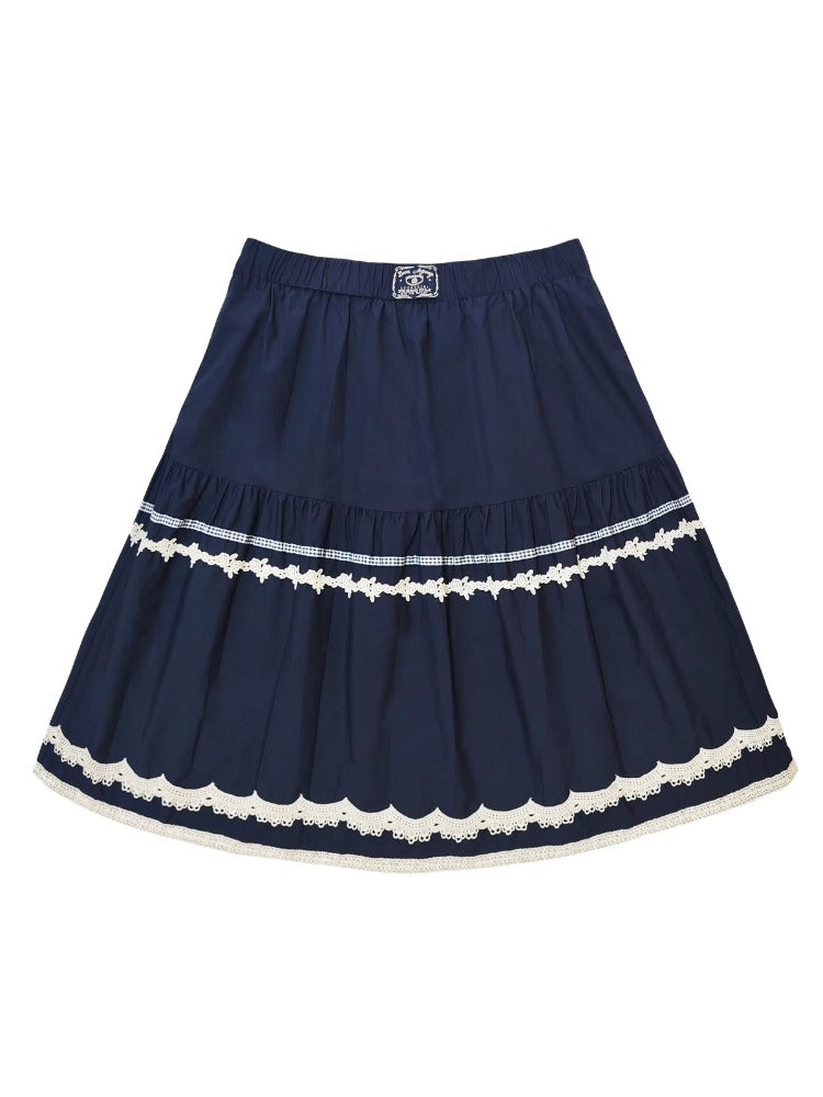 Lace-Trim A-line Midi Skirt