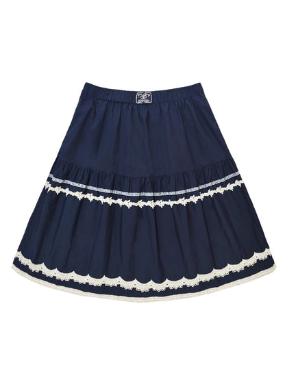 Lace-Trim A-line Midi Skirt