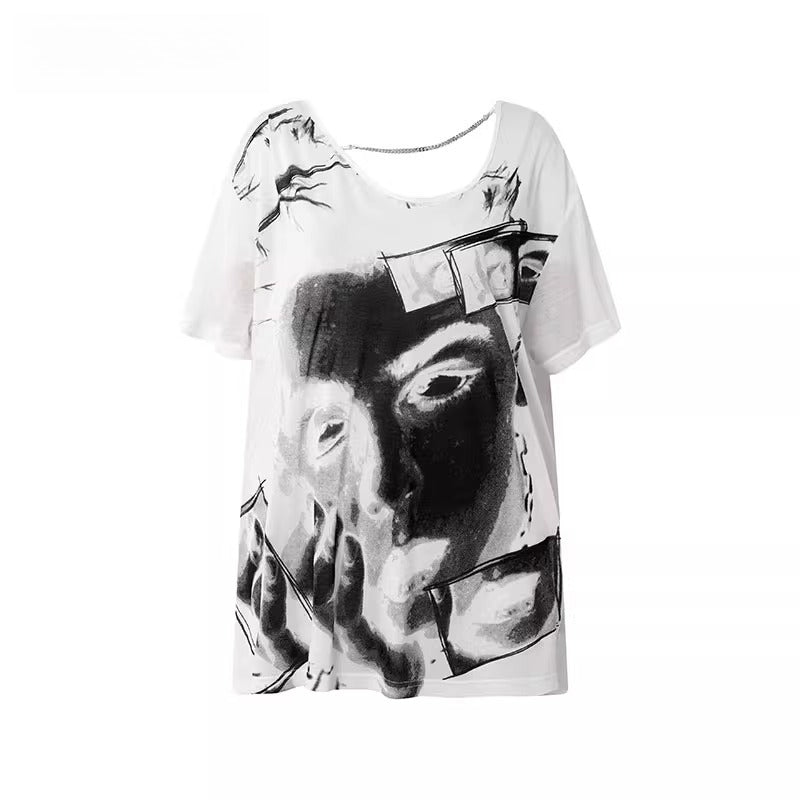 Blend Open-Back Chain Detail Loose T-Shirt