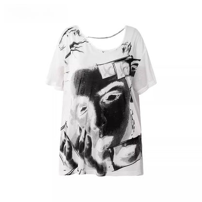 Blend Open-Back Chain Detail Loose T-Shirt