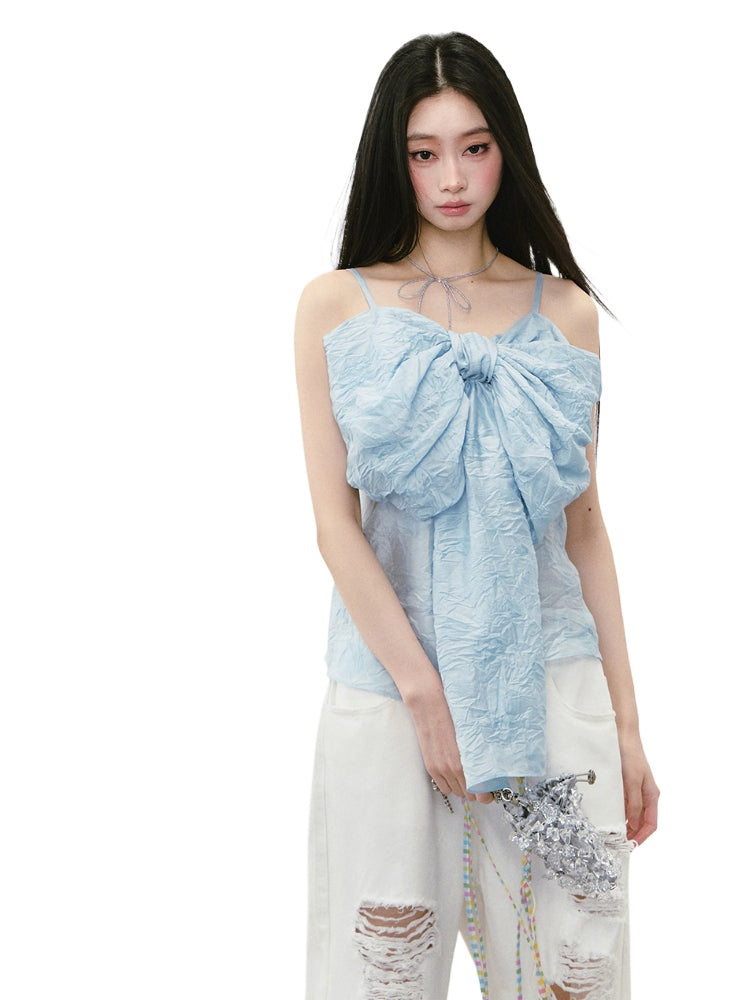 Large Bow Pleated Lightweight Cami Vest - CHINASQUAD