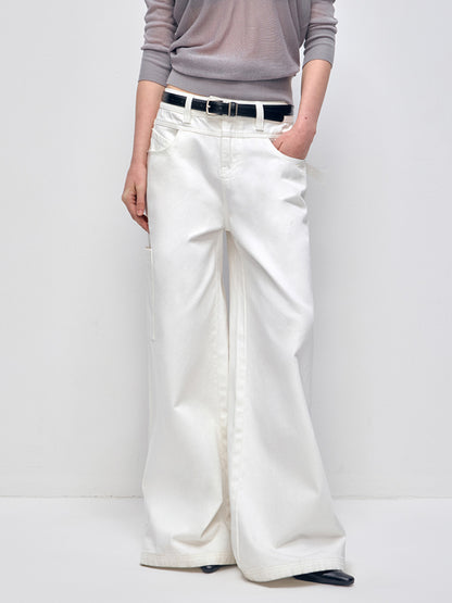 White Cotton Low Waist Wide Leg Jeans