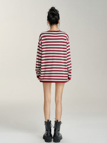 Striped Contrast Loose Knit Sweater