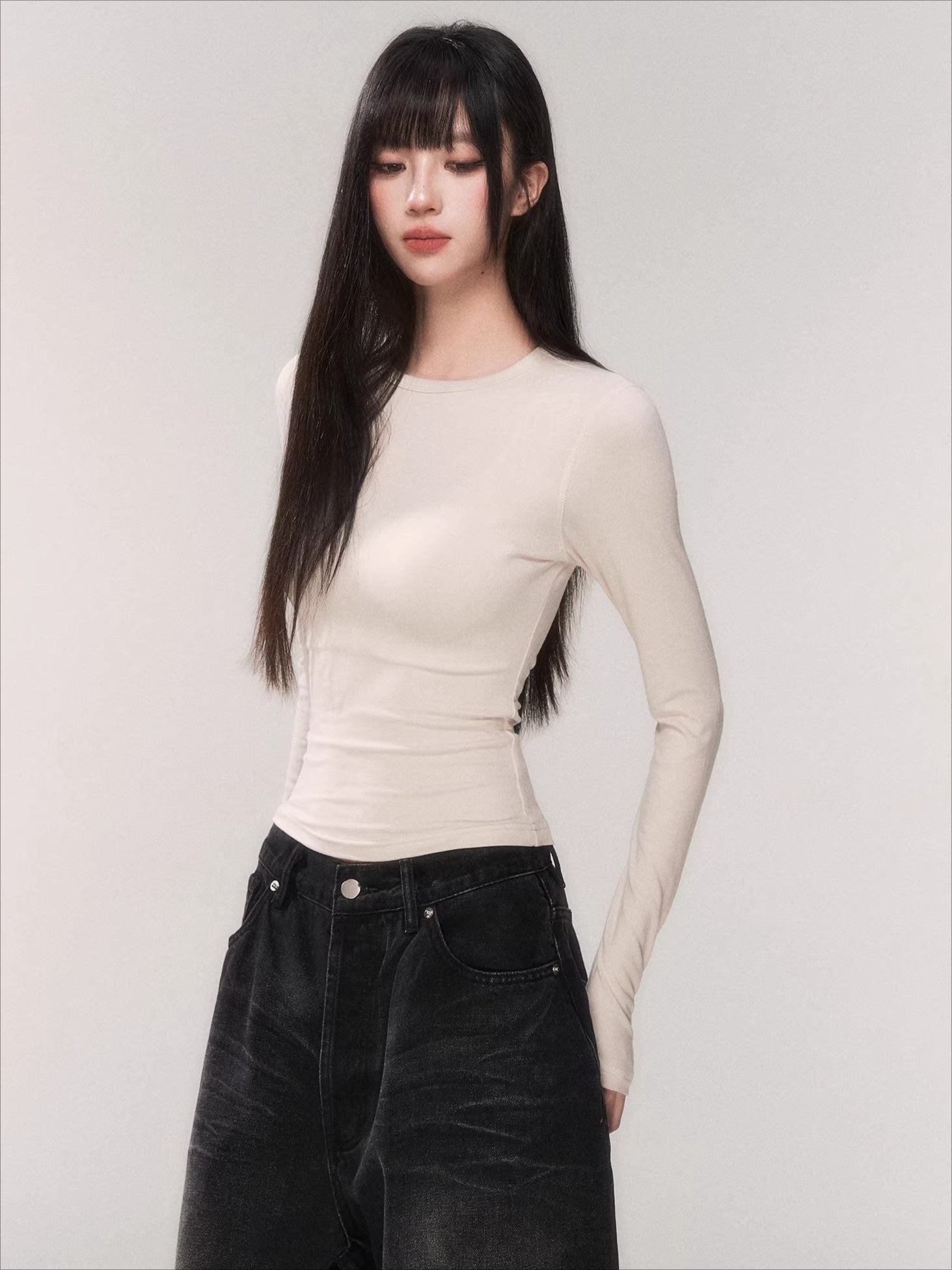 Waist-Cinching Long-Sleeve Crewneck Base Tee