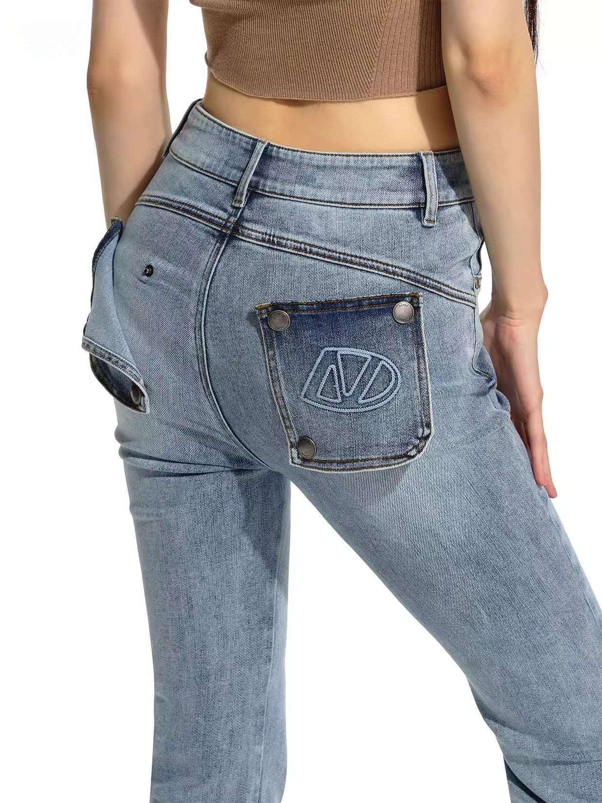 Blue Distressed Slim-Fit Flared Jeans