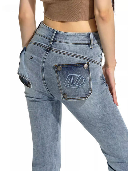 Blue Distressed Slim-Fit Flared Jeans