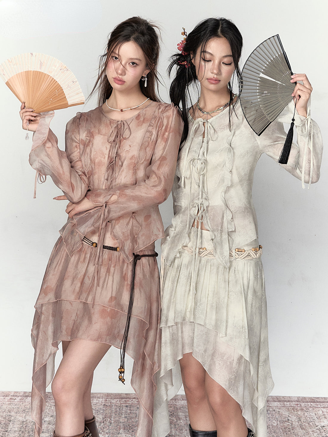 Ruffled Ombre Cardigan &amp; Skirt Set - CHINASQUAD