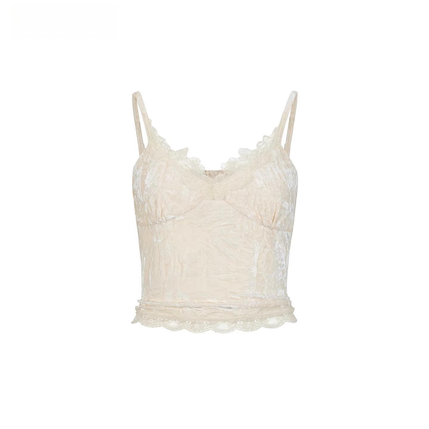 Velvet &amp; Lace Spliced Slim-Fit Camisole