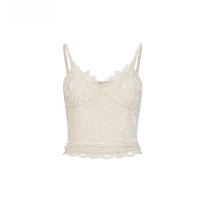 Velvet &amp; Lace Spliced Slim-Fit Camisole