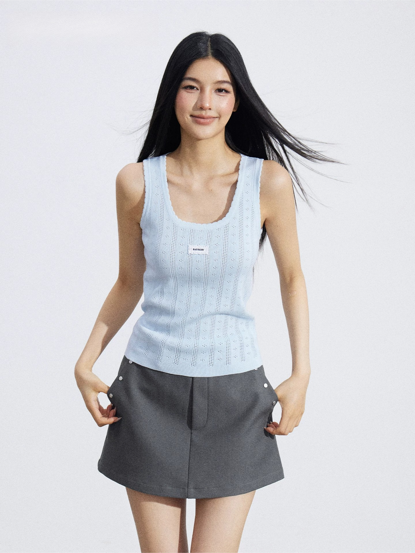 Lace Trim Textured Ice Silk Tank Top