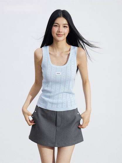 Lace Trim Textured Ice Silk Tank Top