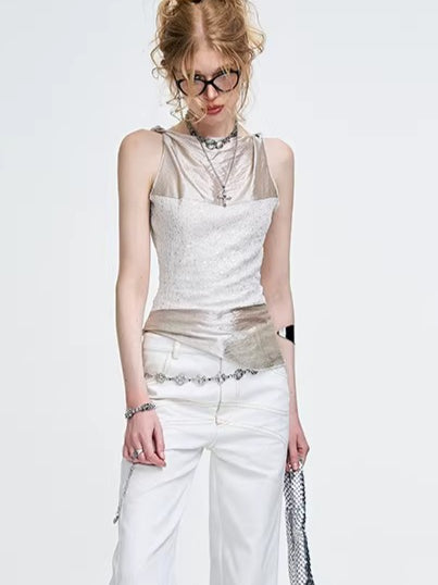 Sequined Knit Sleeveless Tank Top