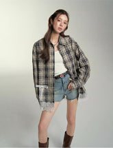 Lace Spliced Plaid Shirt - CHINASQUAD