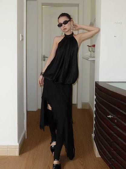 Irregular Hem Acetate Lace Maxi Skirt