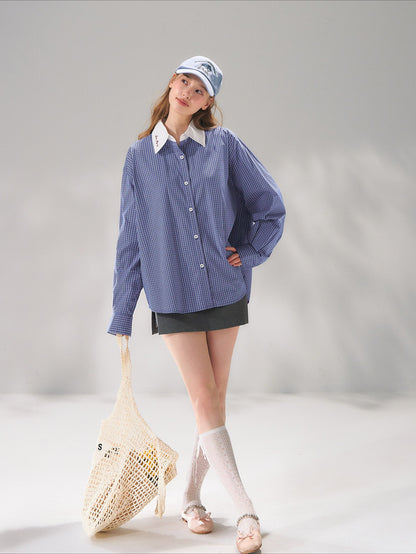 Contrast Collar Layered Plaid Shirt