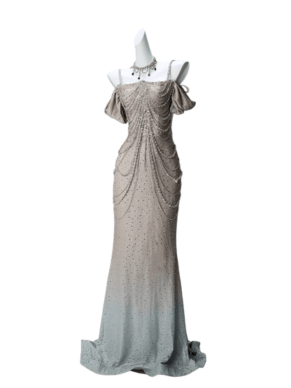 Luminous Droplight Crystal-Chain Couture Gown