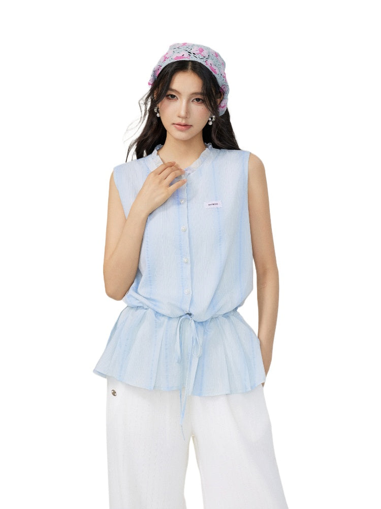 Lace-Up Waist Blouse
