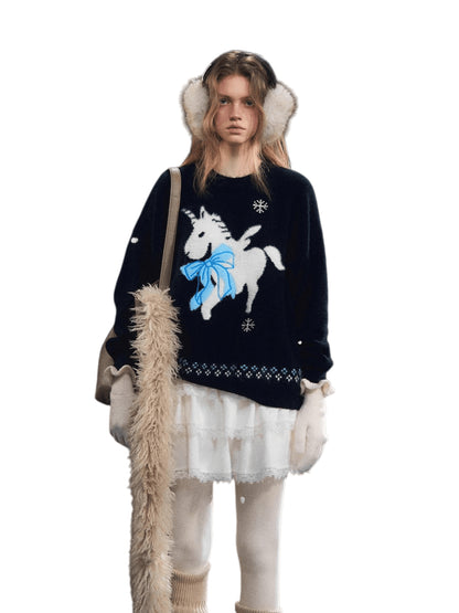 Snowflake Pony Soft Knit Sweater