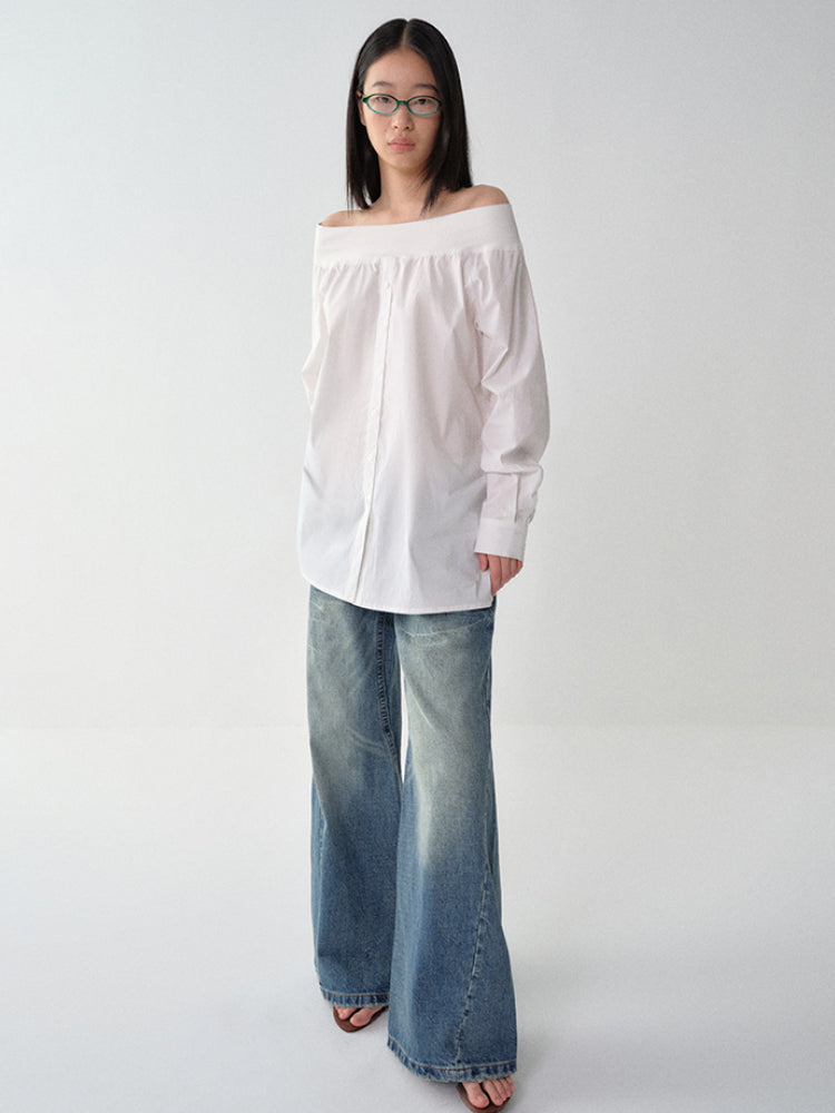 One-Shoulder Mid-Length Shirt Dress