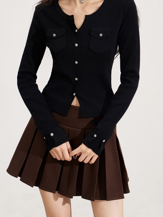 Merino Wool-Blend Ribbed Knit Cardigan