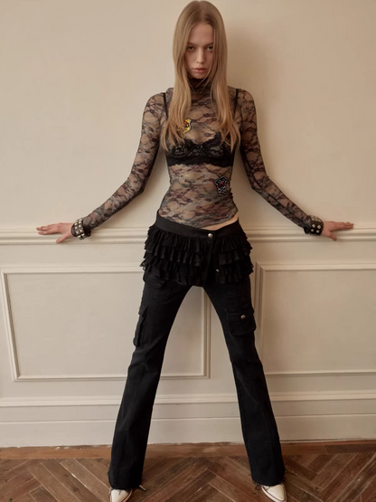 Vintage Camouflage Lace Fitted Top