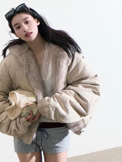 Faux Fur–Trimmed Aviator Parka Jacket