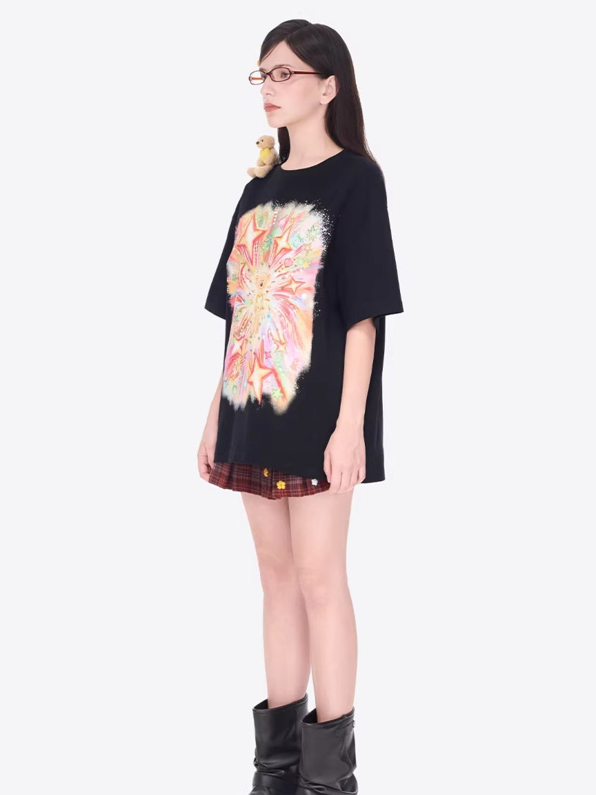 Luminous Heart Graphic Oversized T-Shirt