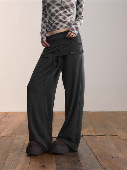 Folded Waist Skirt-Hem Wide-Leg Sweatpants