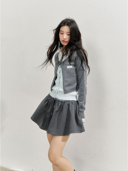 Lace Collar Fake Two-piece Cardigan - CHINASQUAD