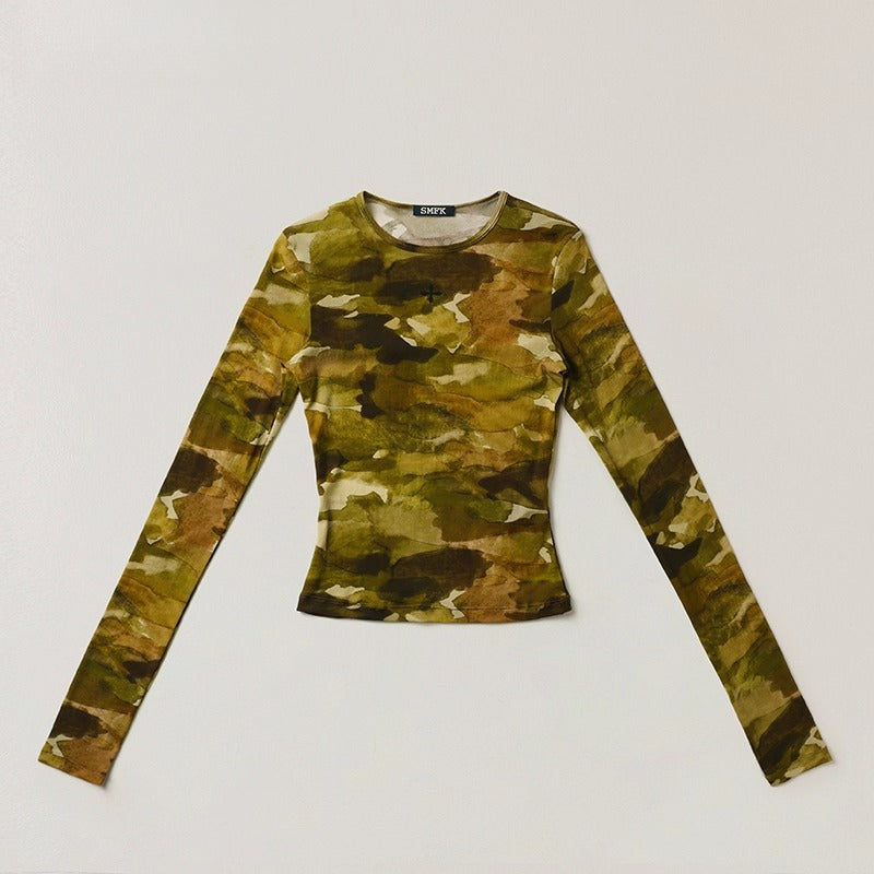 Vintage Ink Camo Mesh Long Sleeve T-Shirt