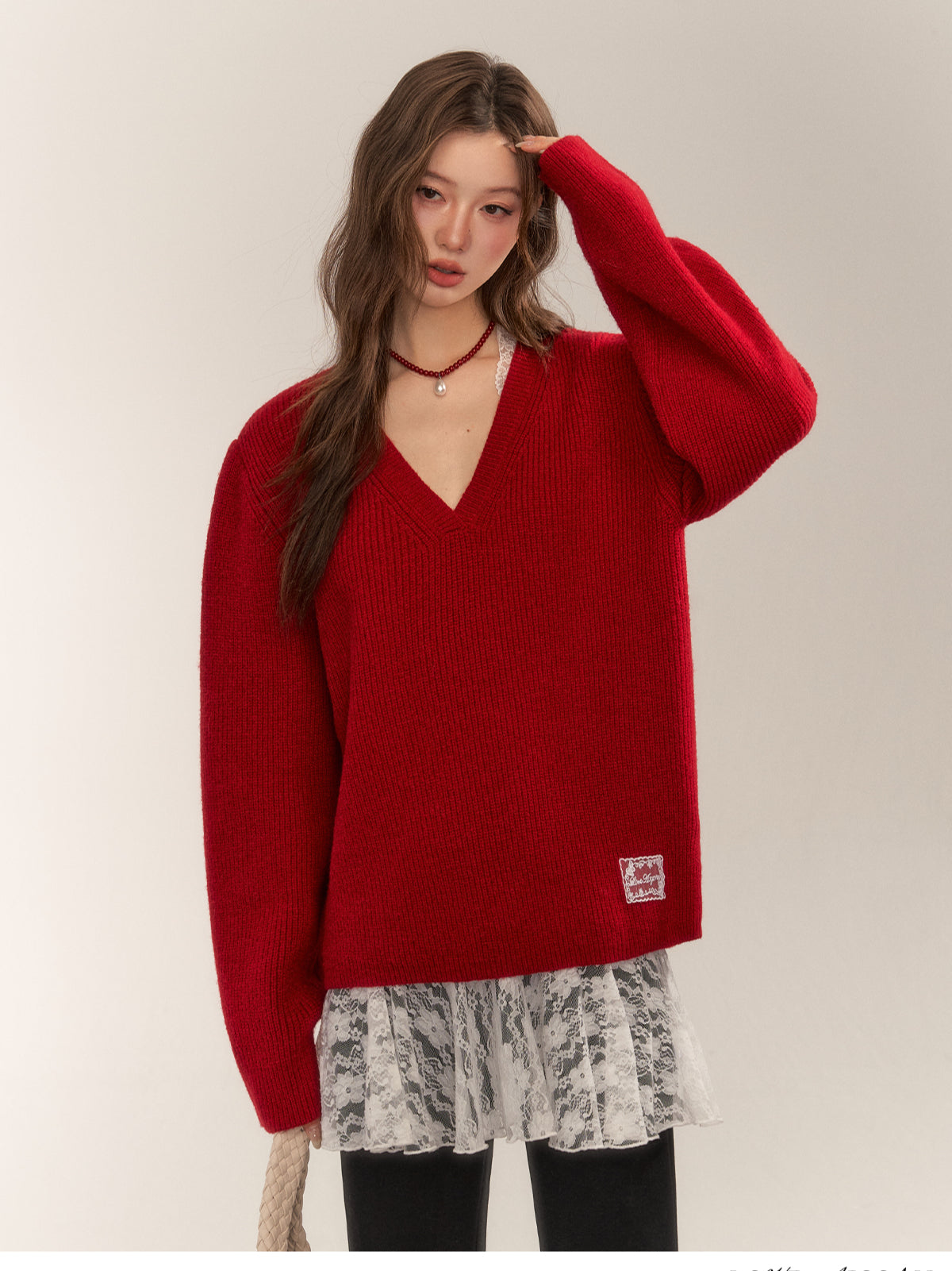 Halter V-Neck Loose Knit Sweater