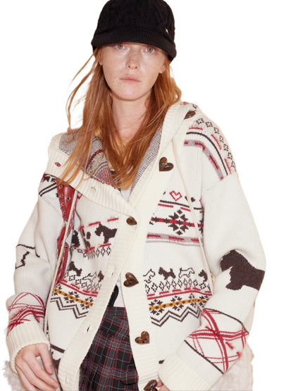 Fair Isle Retro Wool Jacquard Hooded Cardigan